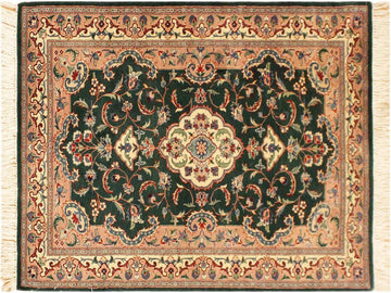 handmade Traditional Kashan Green Ivory Hand Knotted RECTANGLE 100% WOOL area rug 3x4